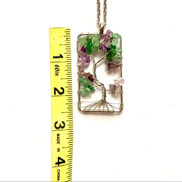 Silver Tree of Life Stone Pendant Necklace - Picture 7 of 8